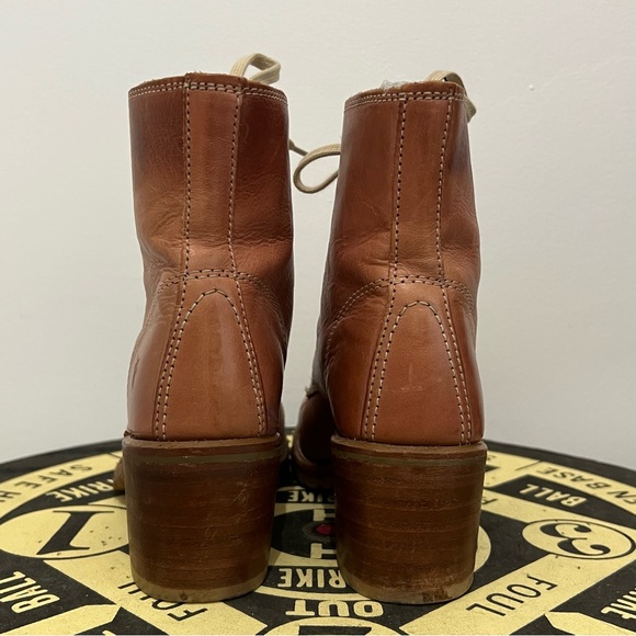 Frye Sabrina 6G Lace Up Tan Leather Combat Boots Vintage Women’s Size 8 M - Picture 10 of 13